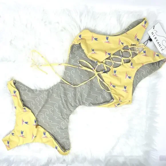 Nirvanic Swim Oqui Monokini One Piece in Bird of Paradise Yellow Women’s XS $150